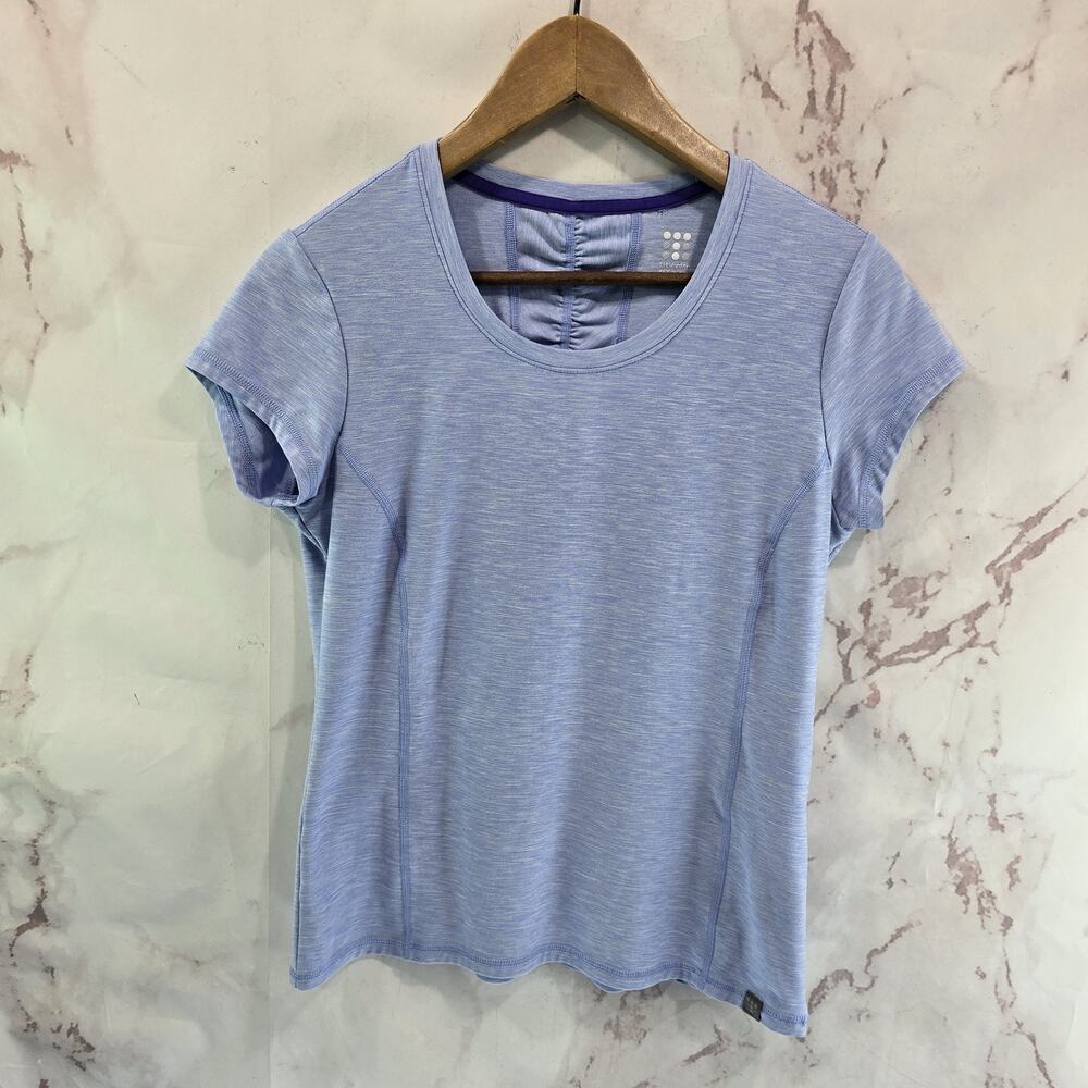 Title Nine Shirt Womens Small Light Blue Buttah Short Sleeve Wicking Ruched